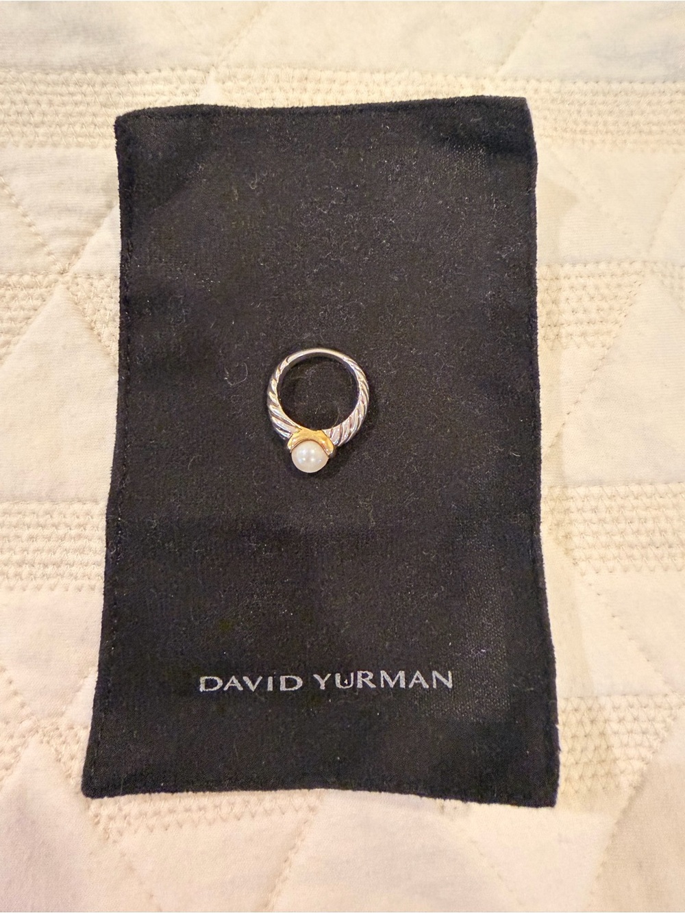 David Yurman Silver and Gold Ring with White Pearl